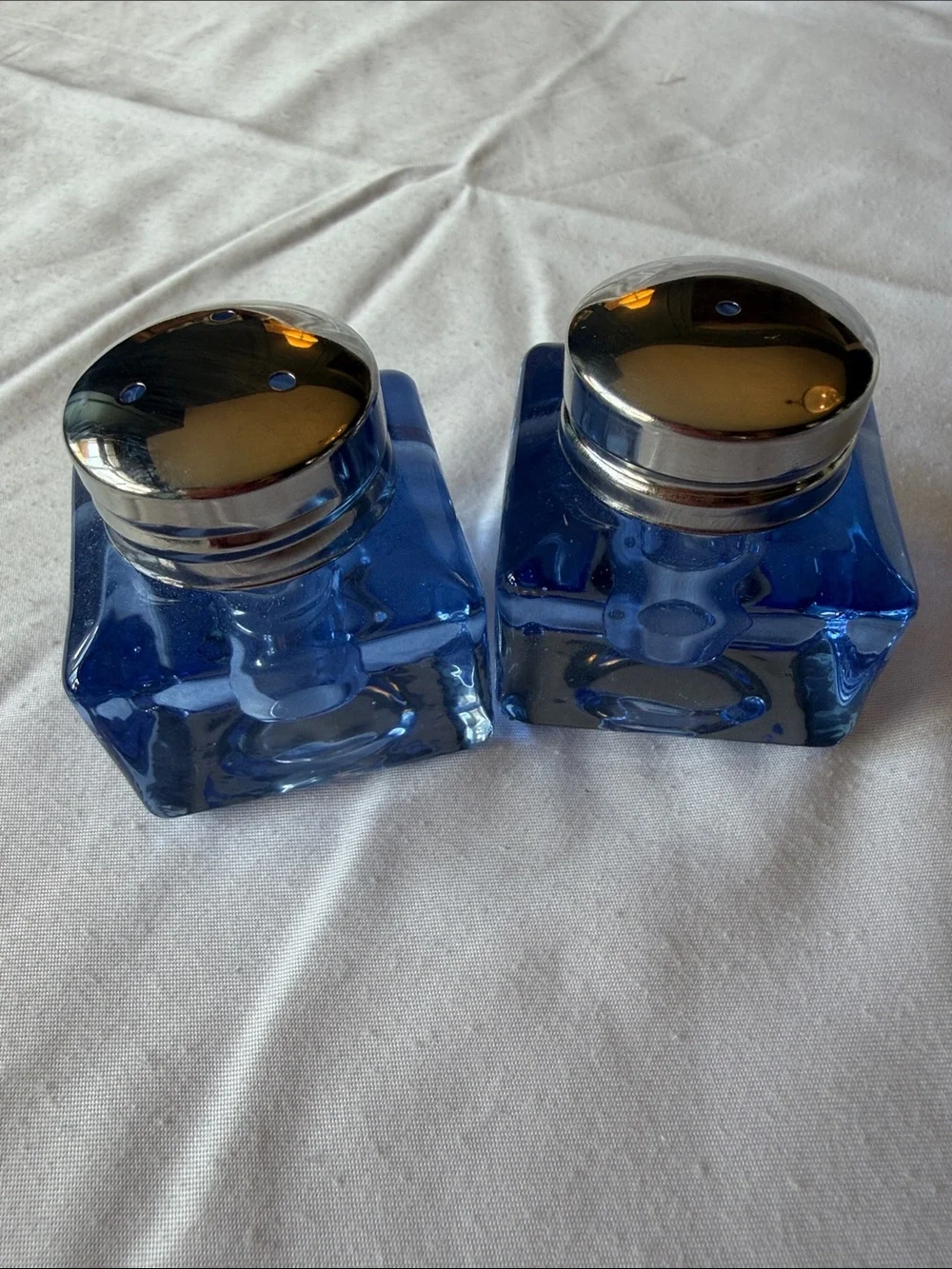 Vintage Pottery Barn Monterey Salt & Pepper Set - Blue Glass